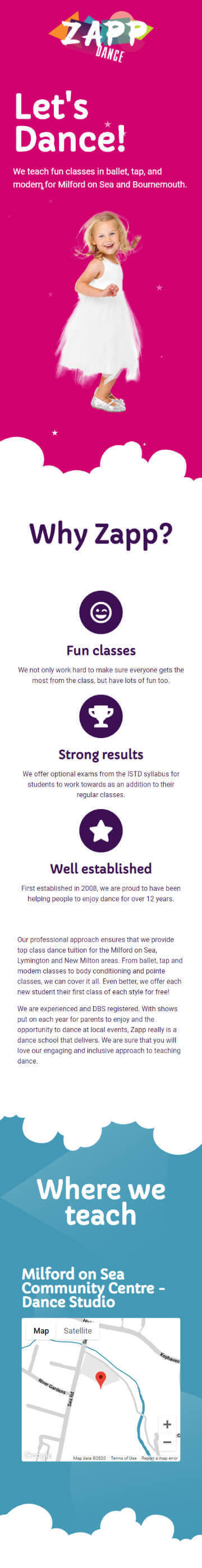 Zapp Dance client website image